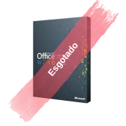 Caixa do Microsoft Office Mac Home &amp; Business em cinzento escuro com selo "Esgotado" em vermelho